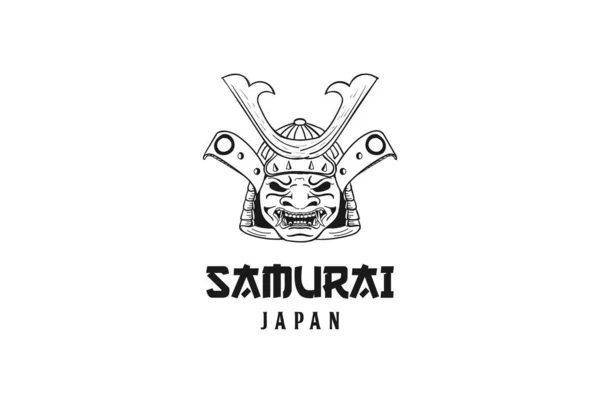 Vintage Japanese Samurai Mask Face Head Logo Design Vector — Stock Vector