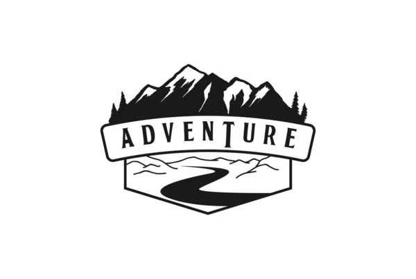 Vintage Mountain Hill River Creek Pentru Outdoor Adventure Badge Emblem — Vector de stoc