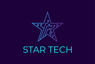 Akıllı Teknoloji Logosu için Fütürist Yıldız Dijital Elektronik Devre Çipi