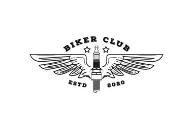 Özel Garaj veya Motosiklet Motosiklet Kulübü Logosu için Klasik Retro Buji Kanatları