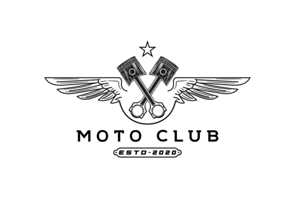 Crossed Piston Wings Custom Garage Motorcycle Biker Club Logo — Stock Vector