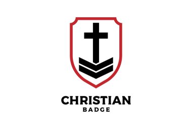 Shield Jesus Christian Cross Military Badge Emblem Logo Design clipart