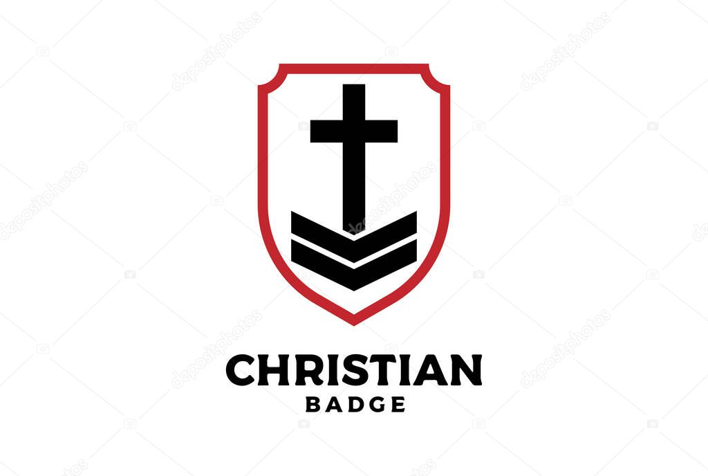 Shield Jesus Christian Cross Military Badge Emblem Logo Design