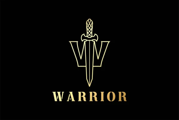 Golden Sword Dagger Couteau Stiletto Avec Lettre Pour Warrior Logo — Image vectorielle