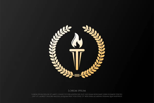 Lujo Oro Quemar Antorcha Con Laurel Leaf Emblema Logotipo — Archivo Imágenes Vectoriales