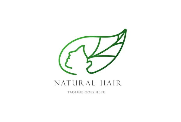 Schoonheid Mooie Vrouw Blad Haar Natuurlijke Kruid Cosmetica Logo Ontwerp — Stockvector