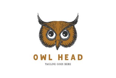 Vintage Hand Drawn Owl Bird Head Face Logo Design Vector