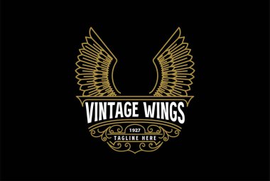 Golden Wings Border Frame Royal Crown Badge Emblem Stamp Label Logo Design Vector