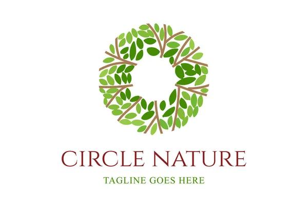 Doğa Sağlığı Bitkisi Veya Çevre Logosu Için Çember Yeşil Yaprak — Stok Vektör