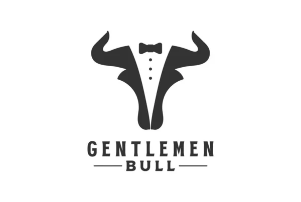 Angus Cow Bull Bison Longhorn Gentlemen Tuxedo Suit Logo — стоковий вектор