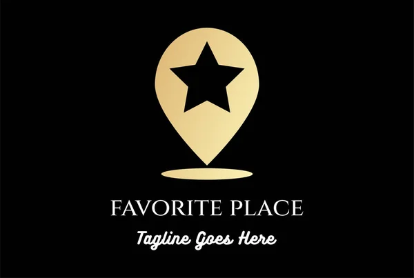 Golden Gps Point Pin Elhelyezkedés Térkép Star Favorite Logo Design — Stock Vector