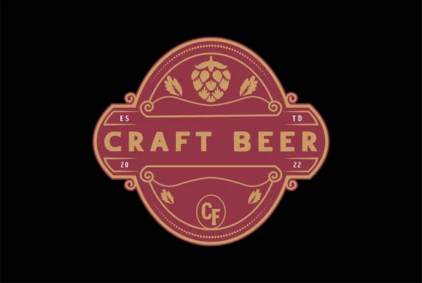 Vintage Retro Hops Craft Beer Brewing Brewery Badge Emblem Label — Stockový vektor