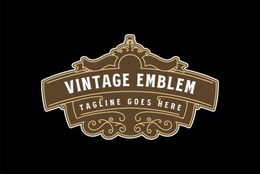 Dairesel Vintage Sınır Çerçeve Vintage Kraliyet Crown Rozet Damgası Logo Tasarım Vektörü