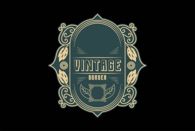 Eski Yeşil Vintage Sınır Çerçeve Vintage Kraliyet Crown Rozet Damga Etiketi Logo Tasarım Vektörü