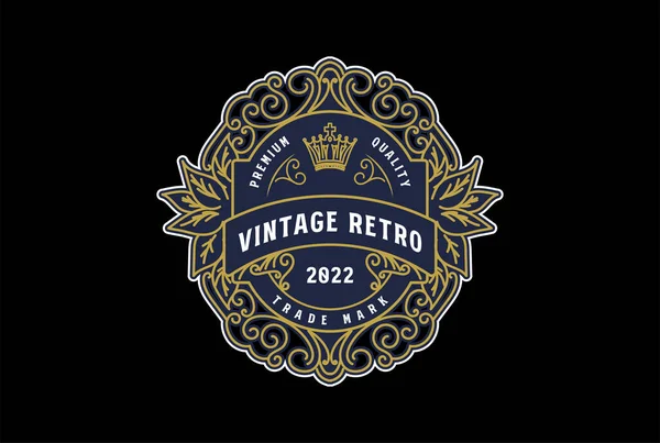 Circular Vintage Border Frame Vintage Royal Crown Emblema Selo Etiqueta —  Vetores de Stock