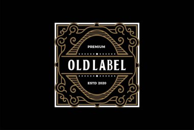 Antika Retro Altın Kare Eski Biçim Rozet Etiketi Damga Logo Tasarım Vektörü