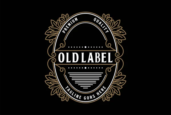 Old Style Golden Leaf Ornament Badge Emblem Etikettenstempel Vorlage Logo — Stockvektor