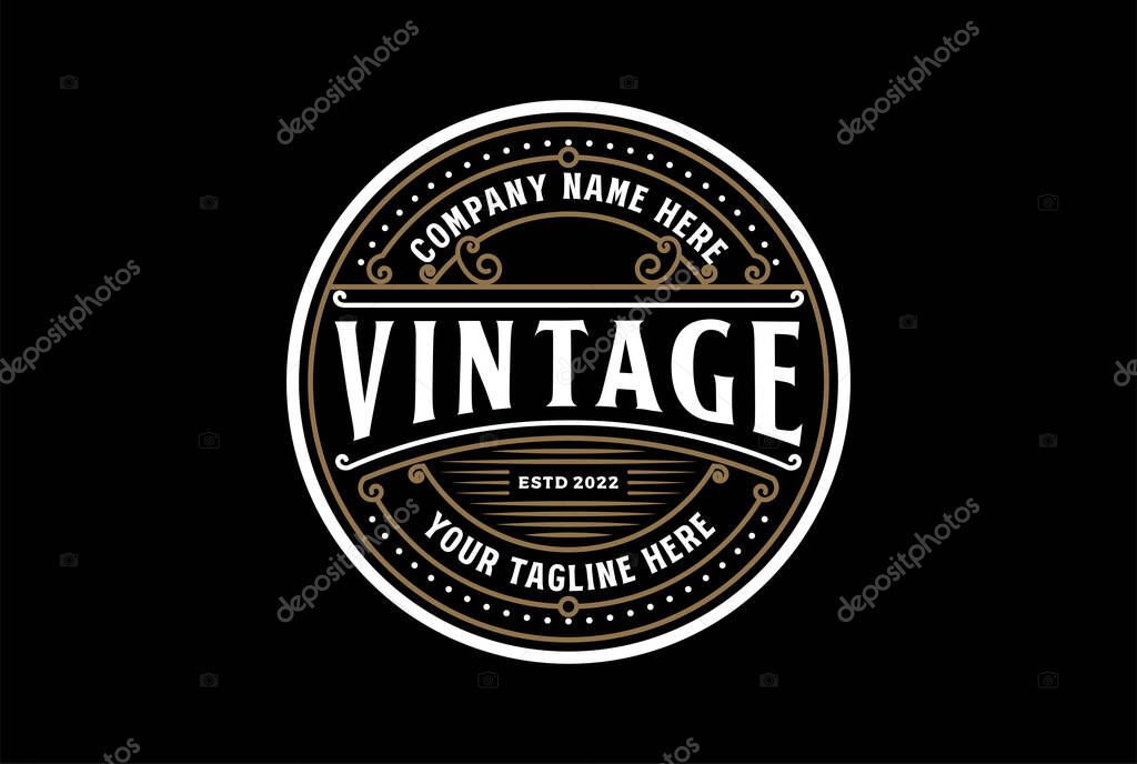 Simple Round Vintage Retro Steampunk Badge Emblem Label Stamp Logo Design Vector