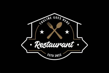 Restoran Logosu için Retro Crosted Spoon marka çatal amblem etiketi
