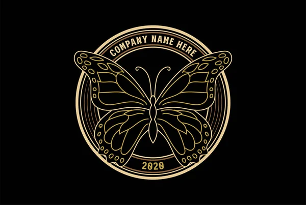 Insigne Élégant Circulaire Insecte Papillon Luxe Logo Étiquette Inspiration Conception — Image vectorielle
