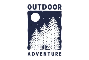 Night Sky Pine Evergreen Spruce Kozalaklı Kozalaklı Kiriç Kirişi Kar Rozeti Amblemi Açık Kamp Macerası Logo Tasarımı