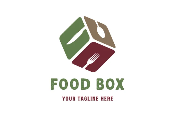 Geometryczne Pudełko Łyżka Nożem Żywności Restauracja Catering Serwis Logo Design Wektory Stockowe bez tantiem