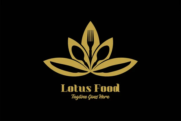 Lotus Doré Avec Couteau Fourchette Cuillère Pour Conception Logo Aliments — Image vectorielle