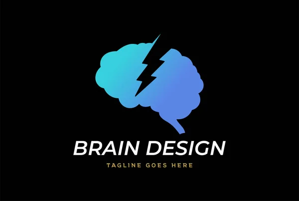 心のスマートパワーエネルギーロゴのためのサンダーライトとシンプルな現代の脳 — ストックベクタ