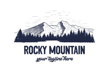 Antika Amerikan Rocky Dağı Ulusal Parkı Açık Hava Macerası Logo İllüstrasyonu
