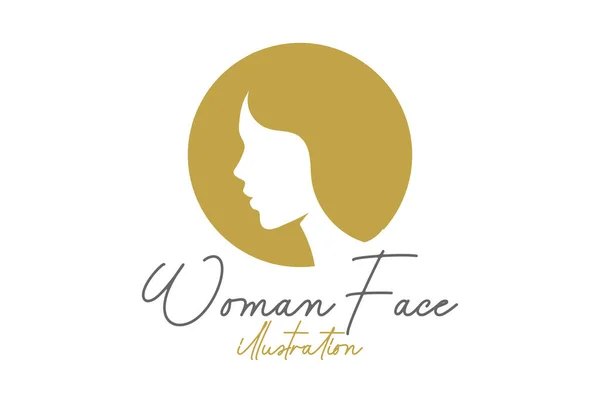 Simple Minimalist Circular Beauty Woman Lady Face Hair Illustration Icon — стоковый вектор