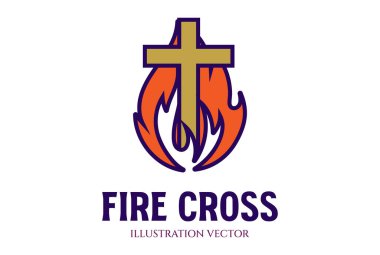 İsa 'nın Hristiyan Haçı Sembol İllüstrasyon Tasarım Vektörü ile Ateş Yanar