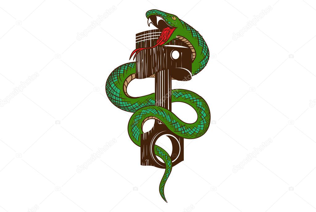 Isolated Serpent Snake with Piston for Biker Motorcycle Club Illustration Design Vector