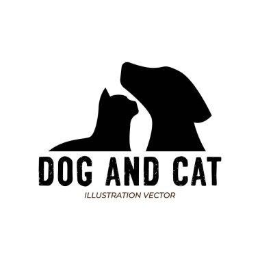 Hipster Vintage Köpek Kedi Evcil Hayvan Silueti Vektör Simgesi İllüstrasyonu