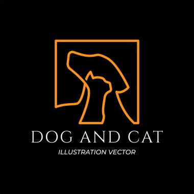 Kare Köpek Kedi Hayvan Bakımı Ana Hattı Sanat Logosu Vektör Simgesi İllüstrasyonu