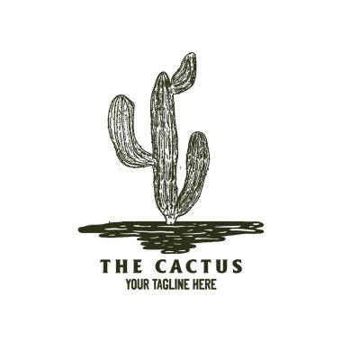 Antika Retro Hand Teksas Çöl Kaktüsü Logo Çizim Vektörü Çizimi