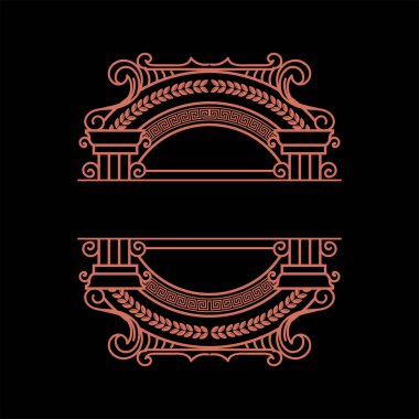 Yunan Roma Sütun Sütunu Vintage Retro Rozet Etiketi Logo Tasarım Vektörü