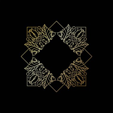 Zarif Lüks Meydanı Altın Yaprak Çerçeve Sınır Tasarım Vektörü