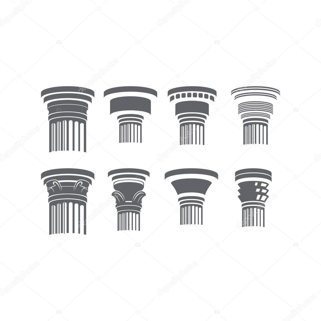 Set of Vintage Retro Old Ancient Classic Greek Roman Pillar Column Icon Illustration Vector