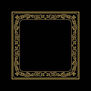 Altın Vintage Meydanı Kraliyet Sınır Çerçevesi Siyah Arkaplan Süslemeleri ile