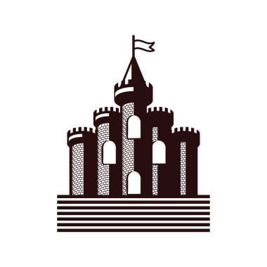 Eski Tuğladan Kale Sarayı Krallığı Sunrise Illustration