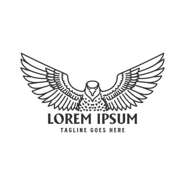 Vintage Retro Spread Wings Eagle Hawk Falcon Line Dış bağlantılar Stili Simge Tasarım Vektörü