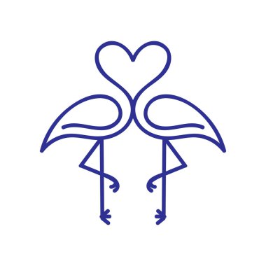 Basit Minimalist Kalp Sevgisi Stork Flamingo Ibis Kuş Hattı Doğrusal Simge Çizimi Tasarım Vektörü