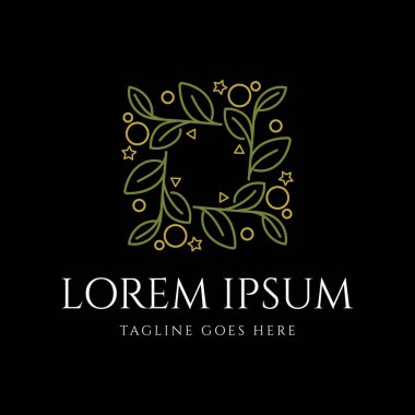 Kare Hat Doğal Sağlık Bitkisi Yaprak Yaprakları Çiçek Çiçeği Logosu Tasarım Vektörü
