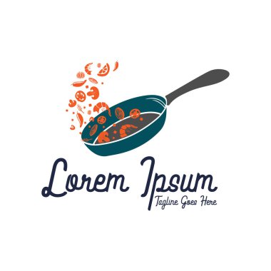 Kızartma Tavası Restoran için Deniz Ürünleri Yemek Tarifi Şefi Logosu Tasarımı