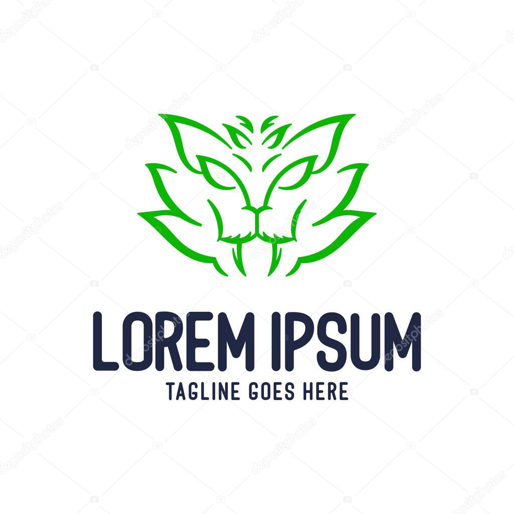Lion Tiger Cat Jaguar Puma Head Face Leaf Leaves Graphic Design for Growing Herbal Natural Garden Product