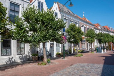 Poststraat 'taki tarihi mekanlar. Zierikzee, Hollanda 'daki Provinz Zeeland' de.