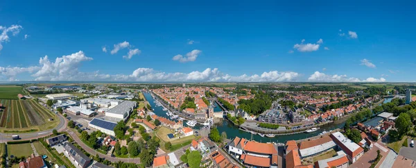 Aerial view, panoramic view with overall view of the city. Zierikzee in the Provinz  Zeeland in the Netherlands