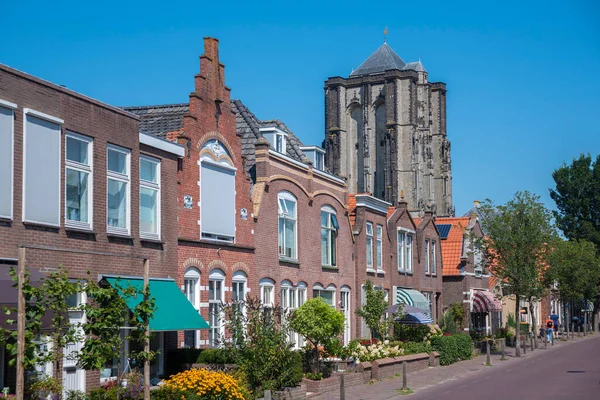 Ház Homlokzatok Weststraat Sint Lievensmonstertoren Tower Sint Lievens Minster Zierikzee — Stock Fotó