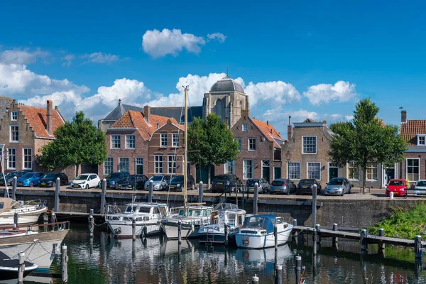 Veere Marina Háttérben Nagy Egyház Veere Egy Város Holland Zeeland — Stock Fotó