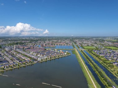 Aerial view with Stad van de Zon, City of the Sun in Heerhugowaard. Province of North Holland in the Netherlands clipart